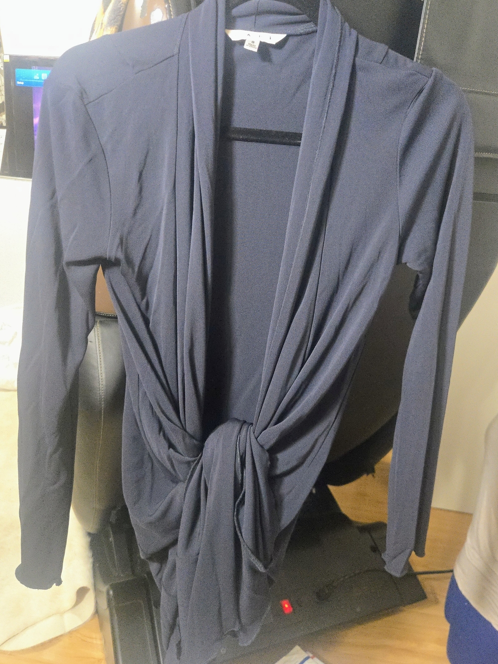 CAbi Navy Long Sleeve Duster Wrap Cardigan Hidden Ties